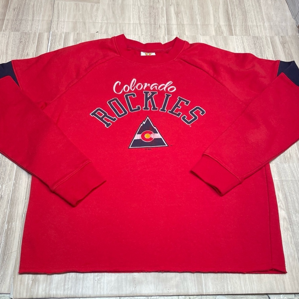 Colorado Rockies Vintage Brand NHL Hockey Crew Neck Red Black Sweatshirt M READ